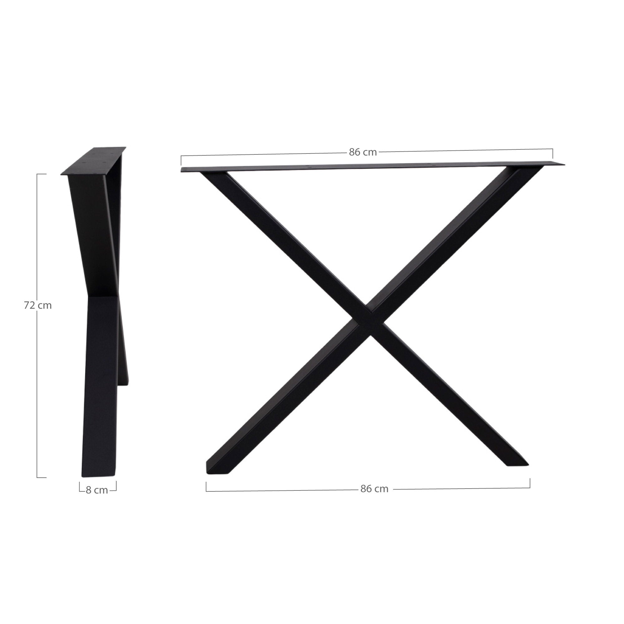 Nimes Tischbeine - Tischbeine, schwarz pulverbeschichtet, Design X 8x86x70,8 cm