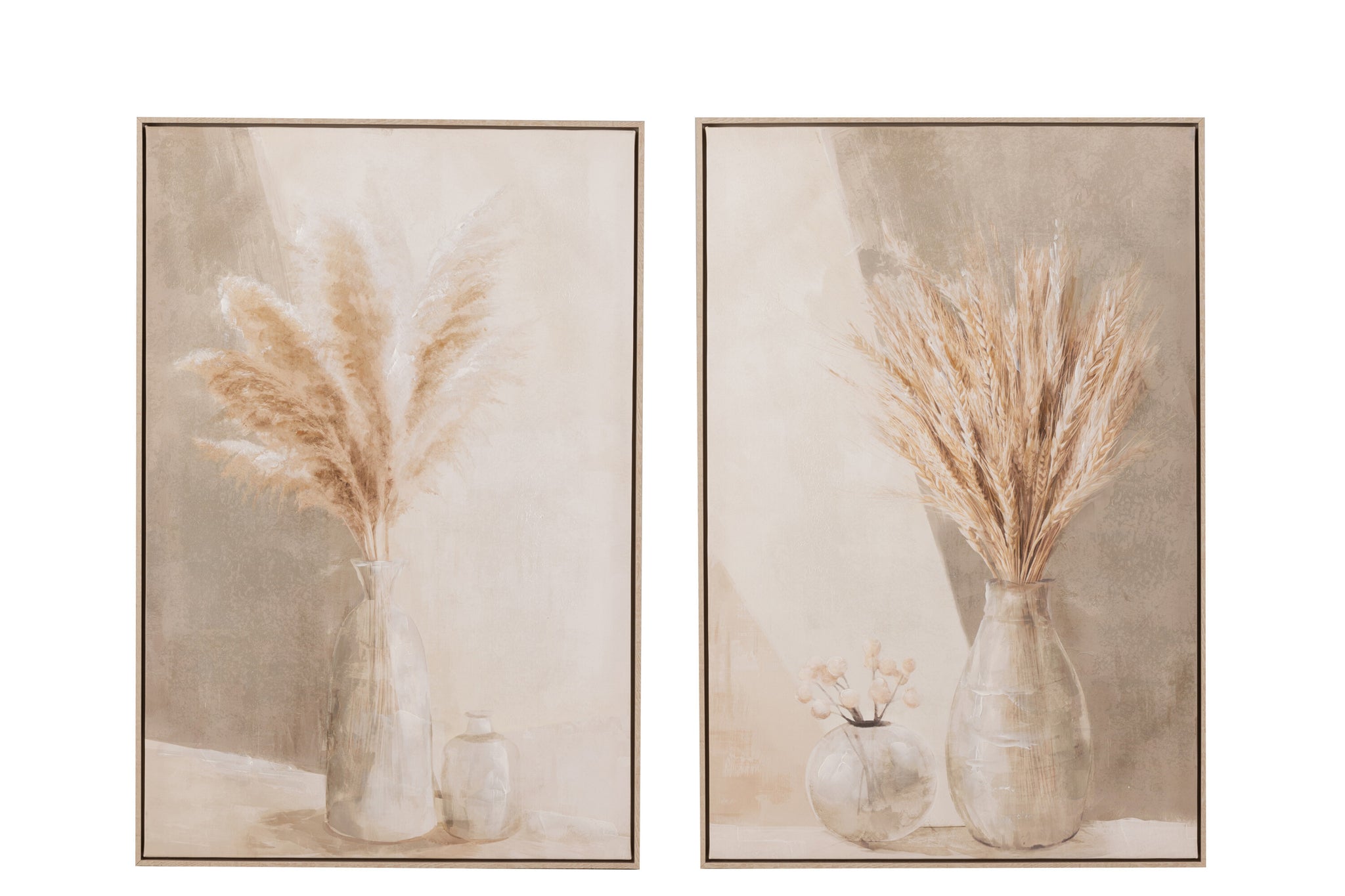 Painting Vase Pampas Canvas/Wood Beige Assortment Of 2