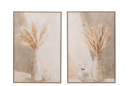 Painting Vase Pampas Canvas/Wood Beige Assortment Of 2