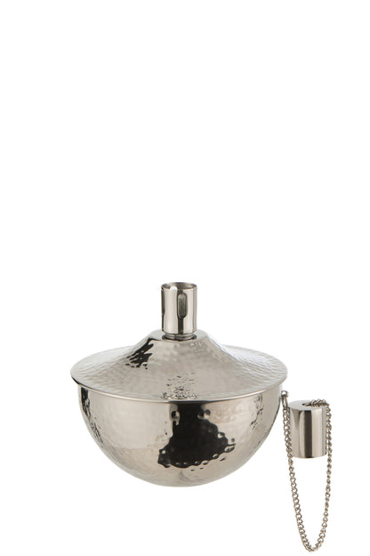 Oil Lamp Table Finely Hammered Stainless Steel Silver