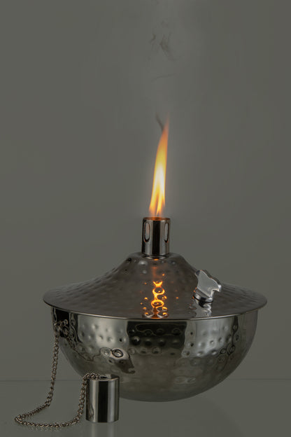 Oil Lamp Table Finely Hammered Stainless Steel Silver