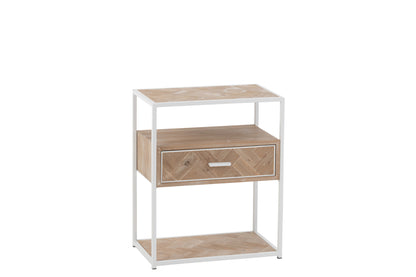Sidetable Zigzag 1 Drawer Wood/Metal Natural/White