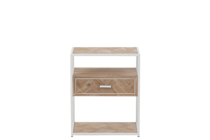 Sidetable Zigzag 1 Drawer Wood/Metal Natural/White