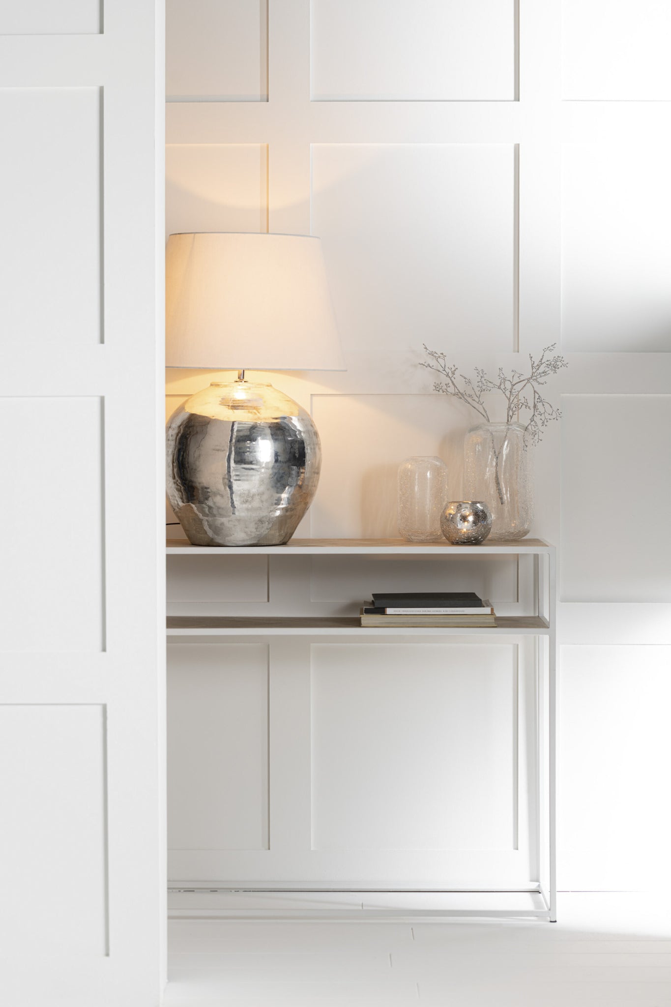 Konsole Zickzackmuster Holz/Metall Natur/Weiß