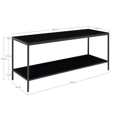 Vita TV-Ständer - TV-Möbel, 2 Ablagen, schwarz, schwarzer Rahmen 100x36x45 cm