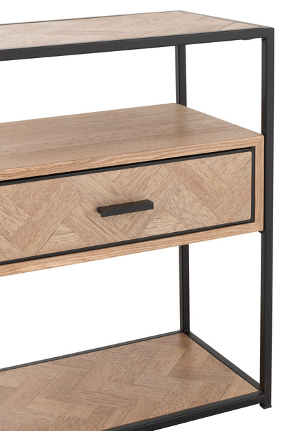 Sidetable Zigzag 1 Drawer Wood/Metal Natural/Black