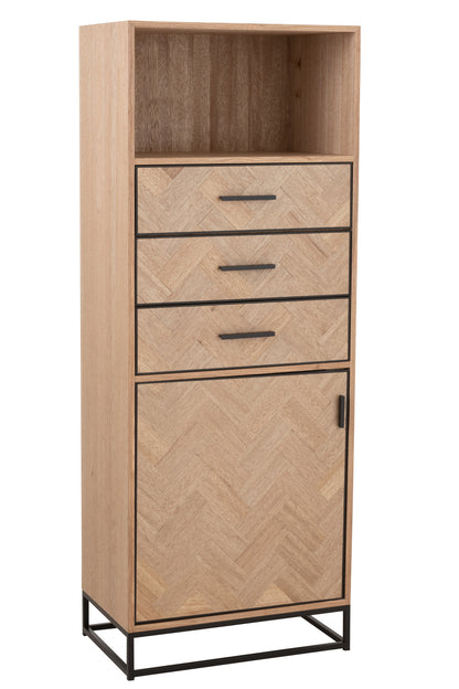 Cupboard High 3 Drawers Zigzag Wood/Metal Natural/Black