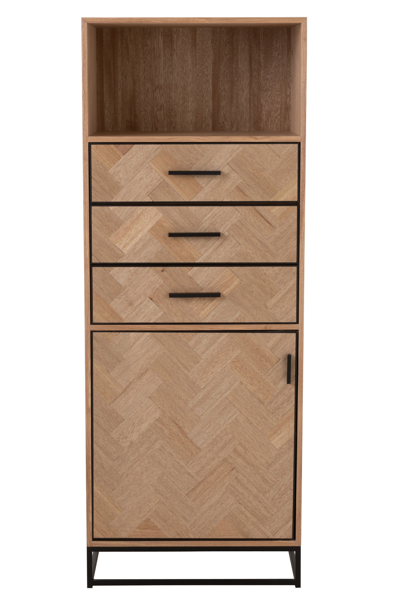 Cupboard High 3 Drawers Zigzag Wood/Metal Natural/Black