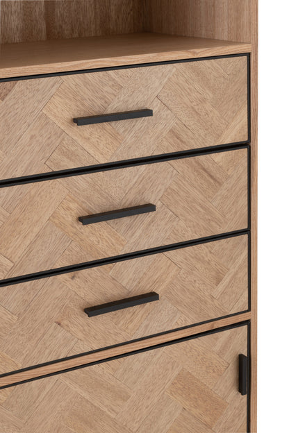 Cupboard High 3 Drawers Zigzag Wood/Metal Natural/Black