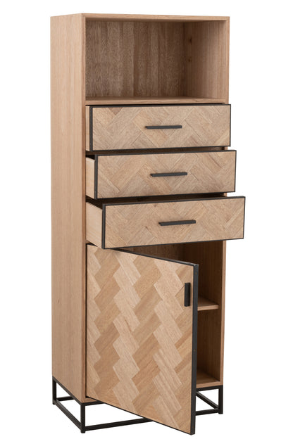 Cupboard High 3 Drawers Zigzag Wood/Metal Natural/Black