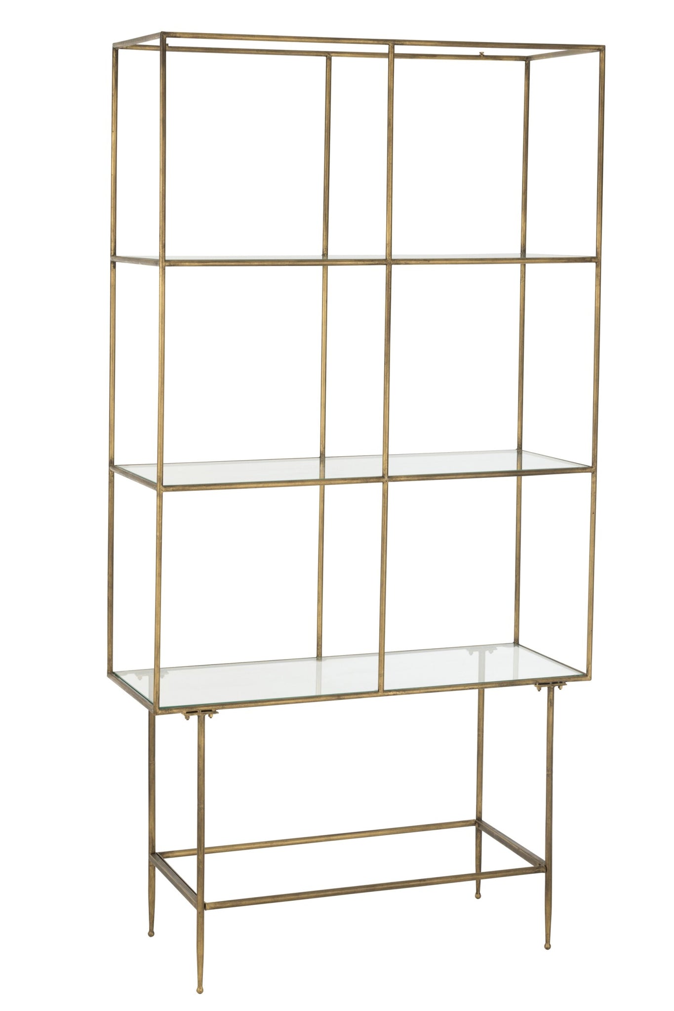 Rek 3 planken – glas en goudkleurig metaal, 100x40x200 cm