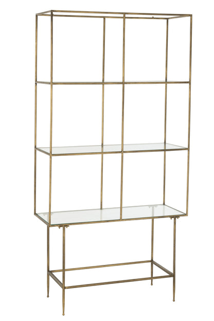 Rek 3 planken – glas en goudkleurig metaal, 100x40x200 cm