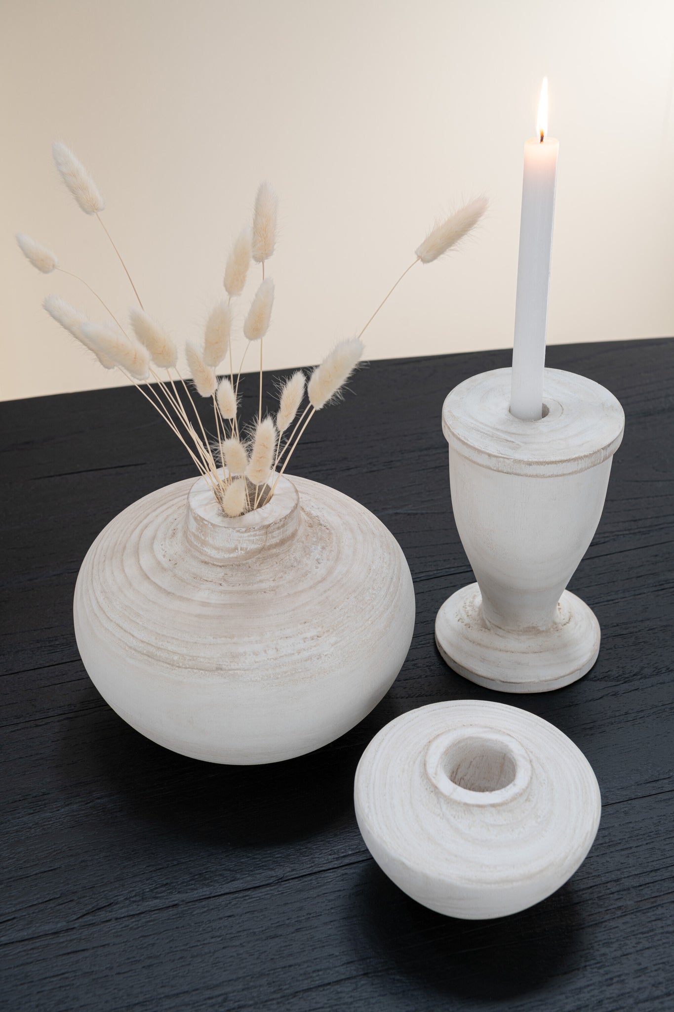 Candle Holder Wood White Large