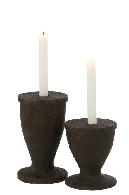 Candle Holder Wood Black Large