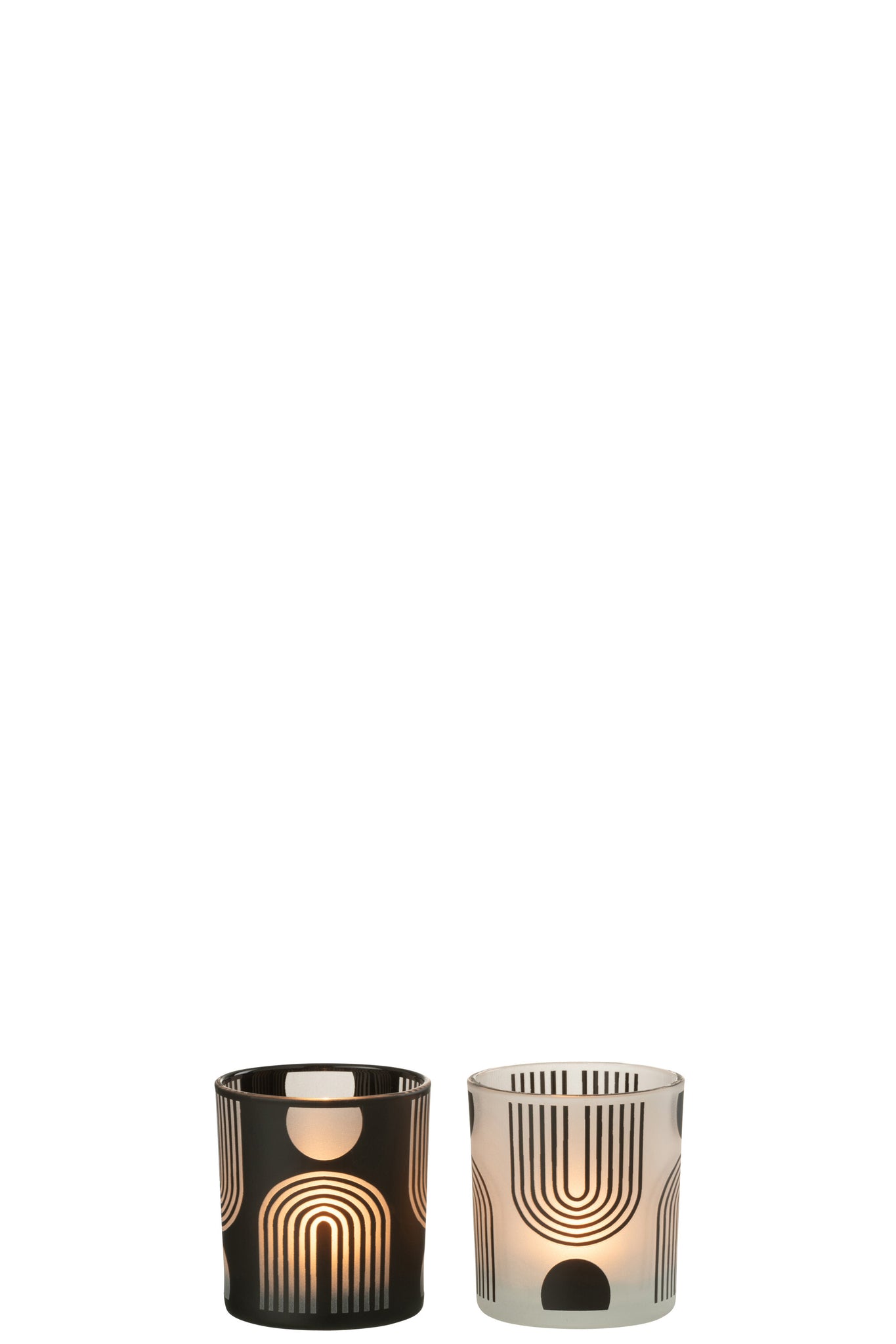 Tealight Holder Nordic Glass Matt/Black/White Assortment Of 2