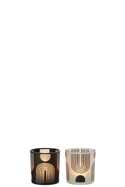 Tealight Holder Nordic Glass Matt/Black/White Assortment Of 2