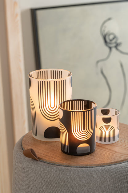 Tealight Holder Nordic Glass Matt/Black/White Assortment Of 2