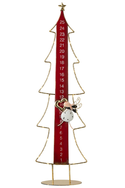 Adventskalender kerstboom met LED – ijzer, kerstrood en goud, 78,5 cm