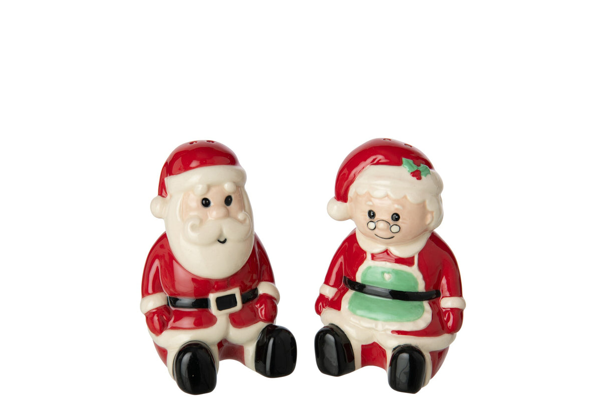 Peper- en zoutstel kerstman – steengoed, kerstrood en wit, 16,5 x 13 x 6,5 cm