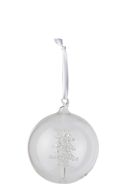 Kerstbal met kerstboom – glas, transparant, Ø10 cm
