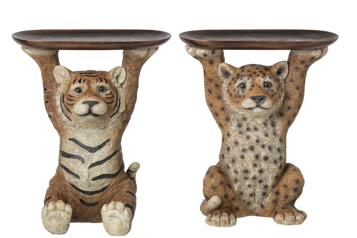 Dekotablett Tiger + Leopard Polyresin Karamell Sort. 2