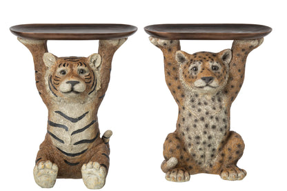 Dekotablett Tiger + Leopard Polyresin Karamell Sort. 2