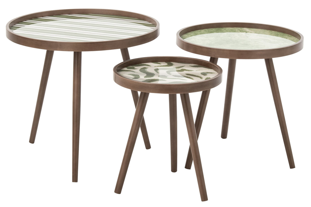 Salontafels Rond – rubberhout, olijfgroen, ø60 cm, set van 3