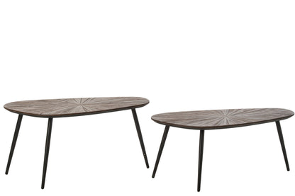 2er-Set Couchtisch Ray Oval Recyceltes Holz Dunkelbraun/Schwarz
