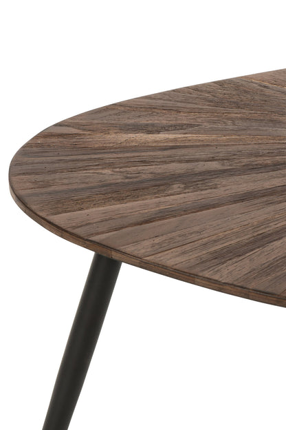 2er-Set Couchtisch Ray Oval Recyceltes Holz Dunkelbraun/Schwarz