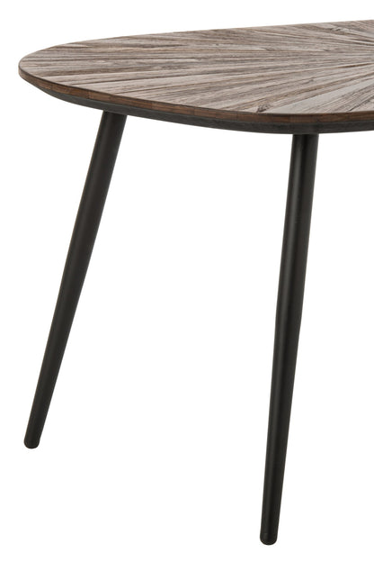 2er-Set Couchtisch Ray Oval Recyceltes Holz Dunkelbraun/Schwarz