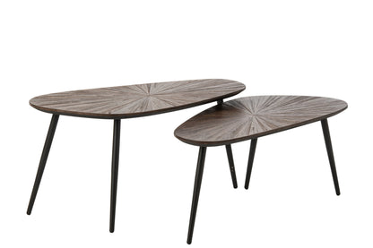 2er-Set Couchtisch Ray Oval Recyceltes Holz Dunkelbraun/Schwarz