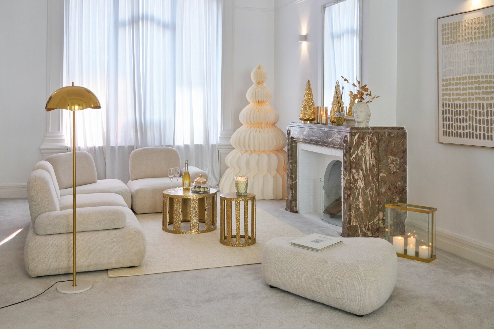 5-teiliges modulares Sofa Olivia Sperrholz/Stoff Ecru
