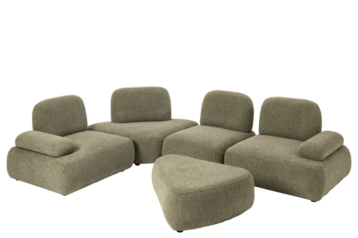 Modulaire bank Olivia set van 5 – multiplex en stof, groen, 152 x 103 x 77 cm