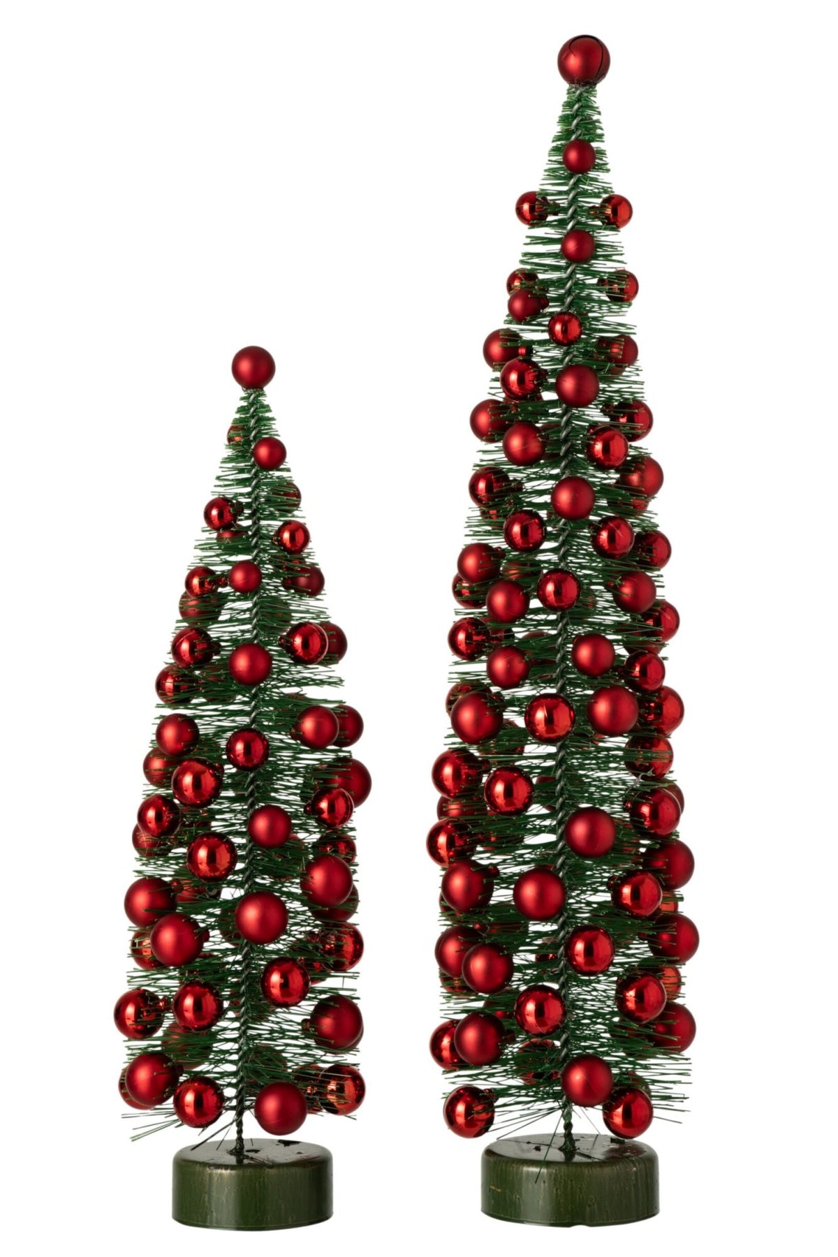 Kerstboom met kerstballen groot – kunststof en ijzer, donkergroen en kerstrood, 60 cm