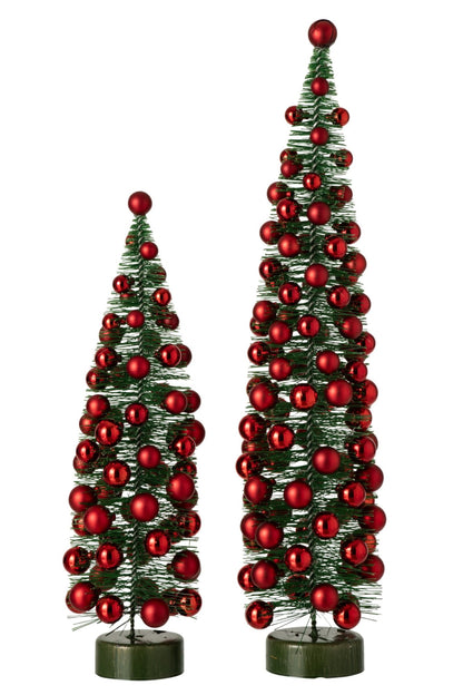 Kerstboom met kerstballen groot – kunststof en ijzer, donkergroen en kerstrood, 60 cm