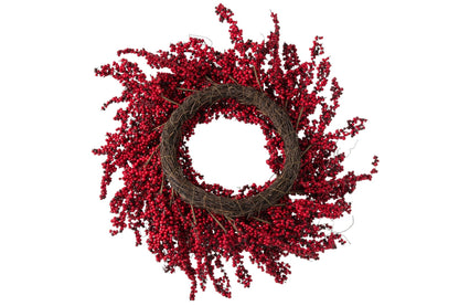 Kerstkrans met bessen – schuim en rotan, kerstrood, Ø80 cm