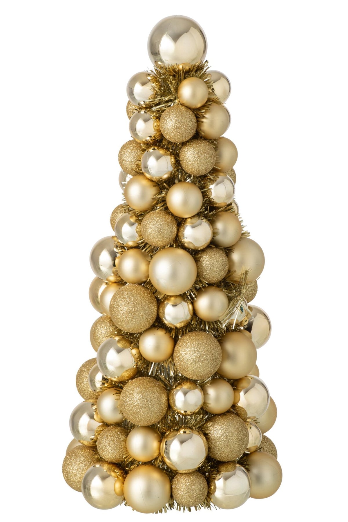 Kegel met kerstballen – kunststof, goud, 40 cm