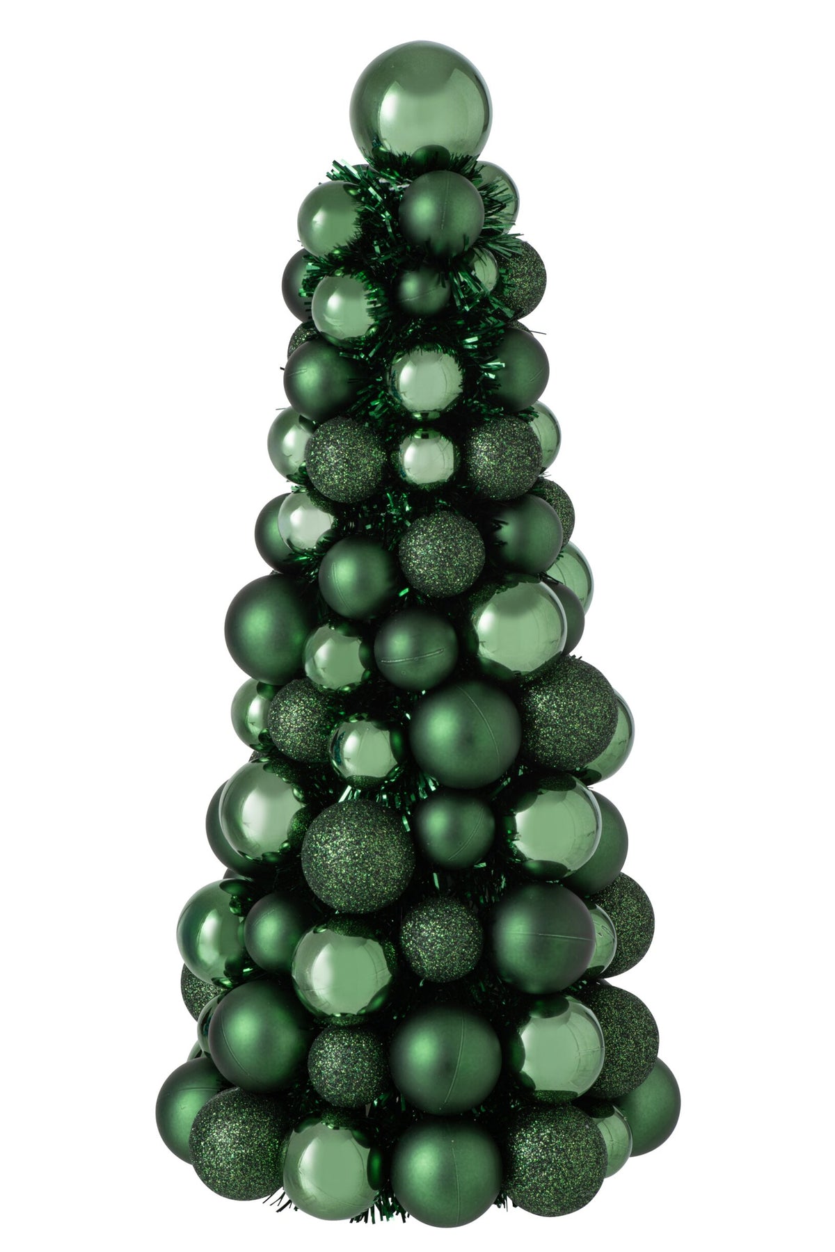 Kegel met kerstballen – kunststof, smaragdgroen, 40 cm