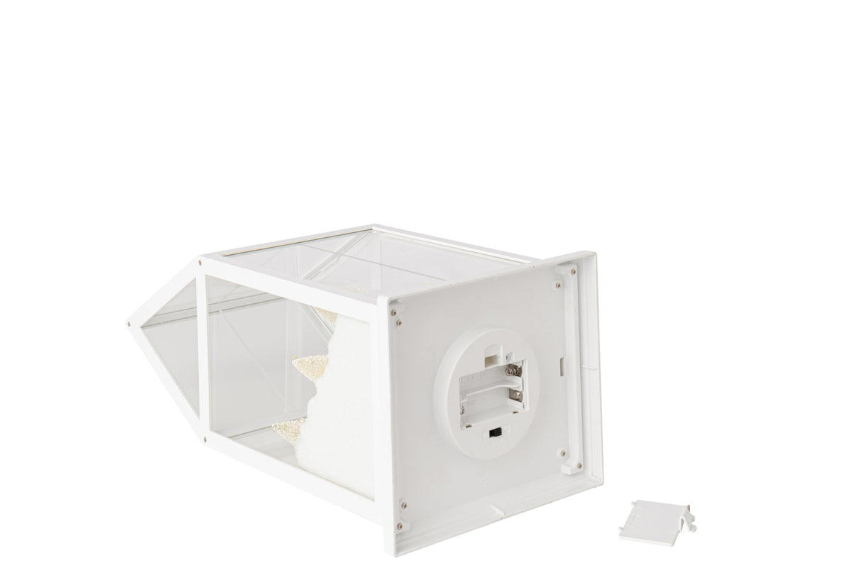 Kerstdorp met LED klein – glas en kunststof, wit en goud, 18×15×33 cm