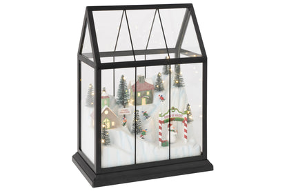 Kerstdorp met LED middel – glas en kunststof, meerkleurig, 25,5×15×33 cm