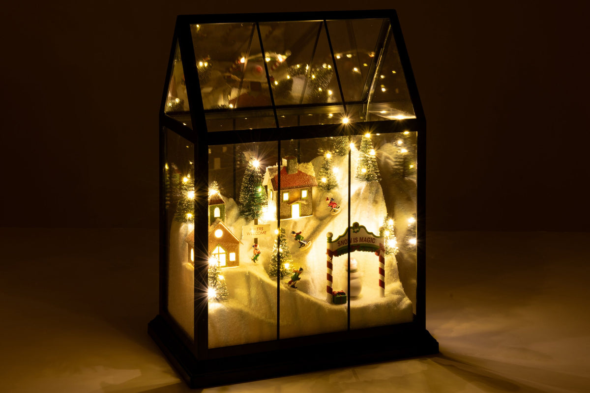 Kerstdorp met LED middel – glas en kunststof, meerkleurig, 25,5×15×33 cm