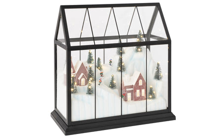 Kerstdorp met LED groot – glas en kunststof, meerkleurig, 33×15×33 cm