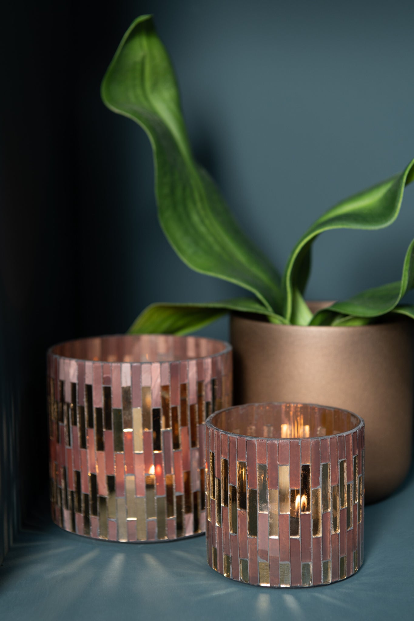 Tealightholder Chic Glass Brown/Gold Small