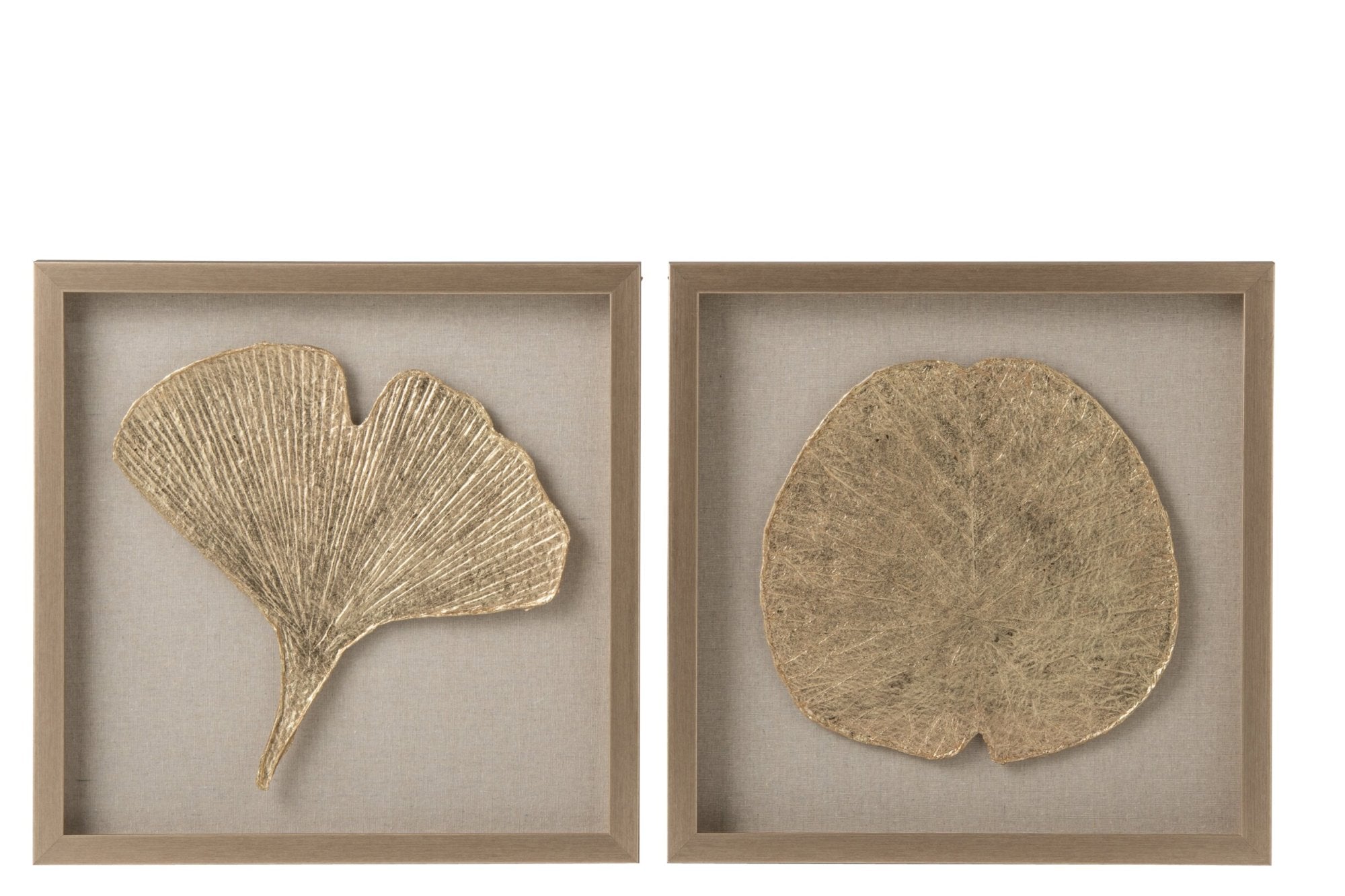 Schilderij – goud, linnen en glas, 50x50 cm, set van 2
