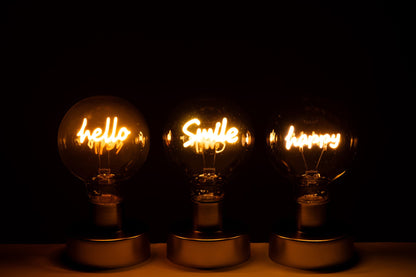Tischleuchte Hello Smile Happy Glas Gold Sortiment von 3 Stück