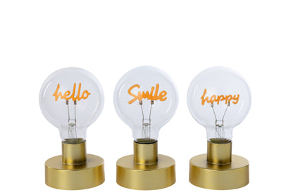 Tischleuchte Hello Smile Happy Glas Gold Sortiment von 3 Stück