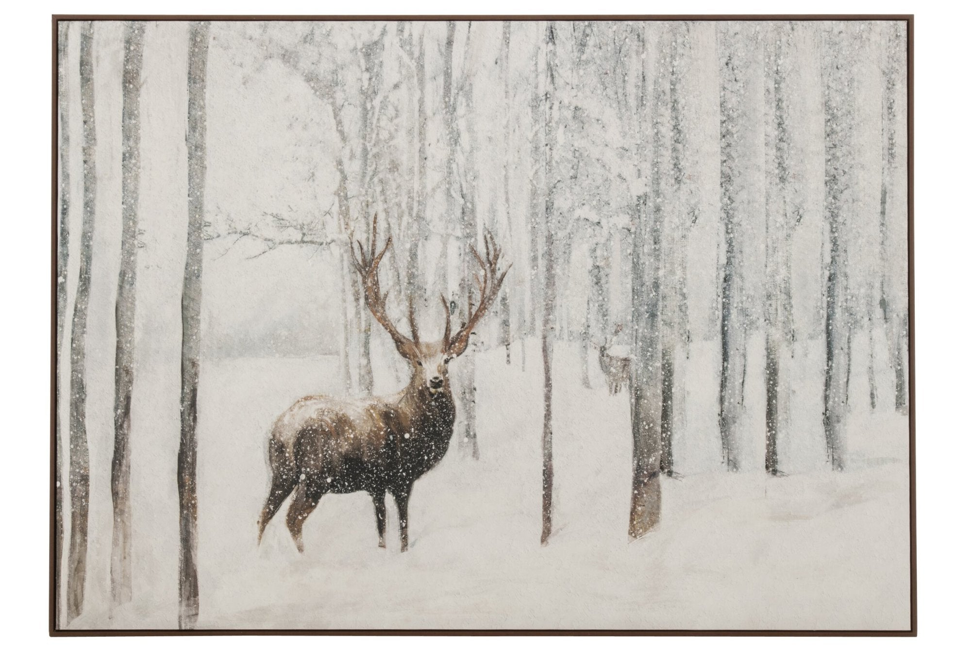 Schilderij Deer & Snow – mdf, wit en bruin, 140×100 cm