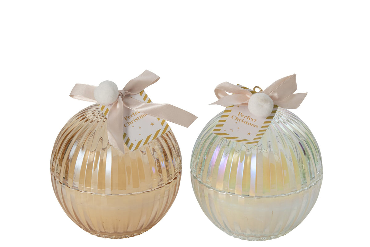 Kaars in kerstbal groot – set van 2, glas en paraffine, goud en transparant, Ø13 cm