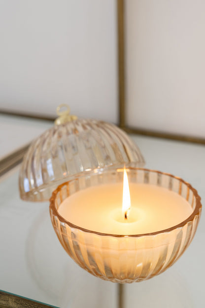 Kaars in kerstbal groot – set van 2, glas en paraffine, goud en transparant, Ø13 cm