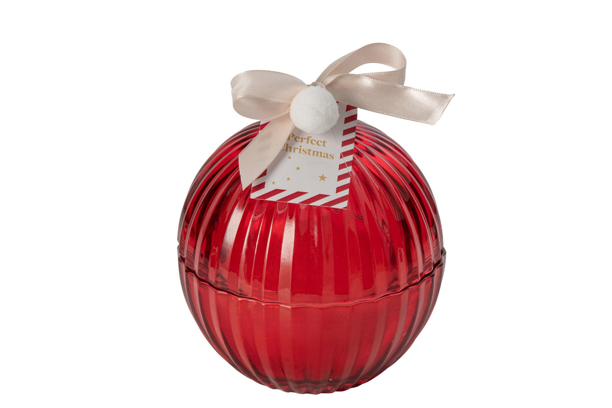 Kaars in kerstbal groot – glas en paraffine, kerstrood, Ø13 cm